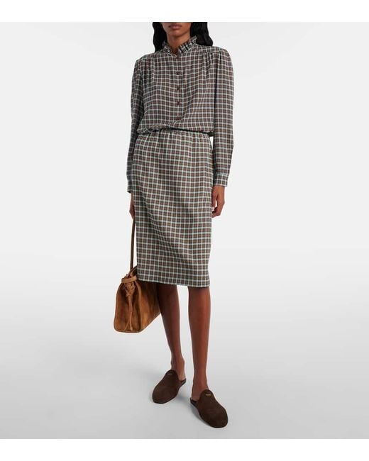 Prada Multicolor Checked Silk-Blend Midi Skirt