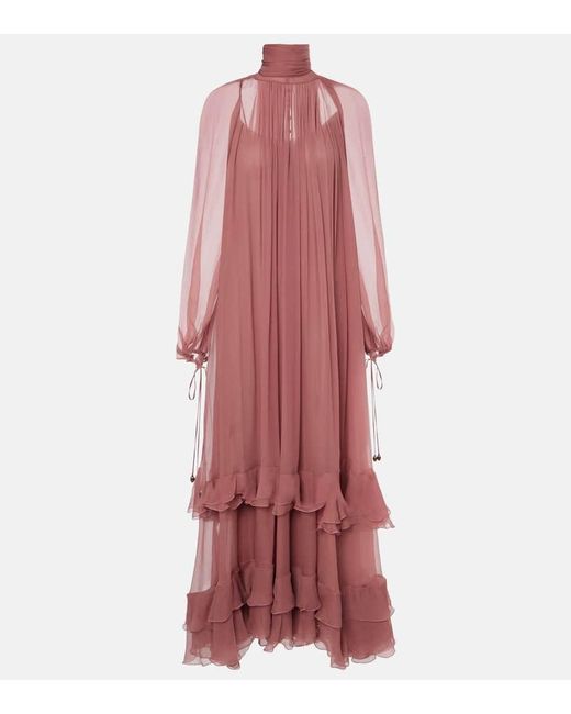 Chloé Gathered Silk Muslin Gown