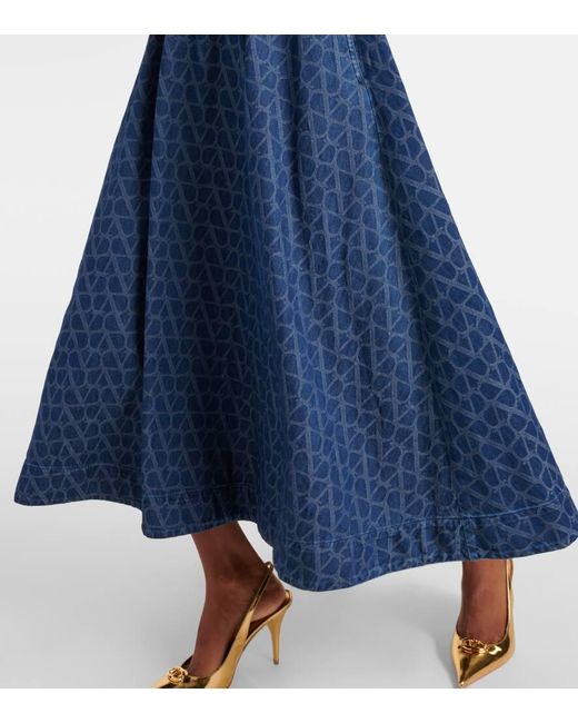Falda Midi Toile Iconographe De Denim Valentino de color Blue