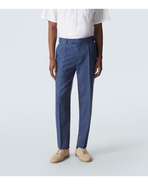 Zegna Blue Linen Slim Pants for men