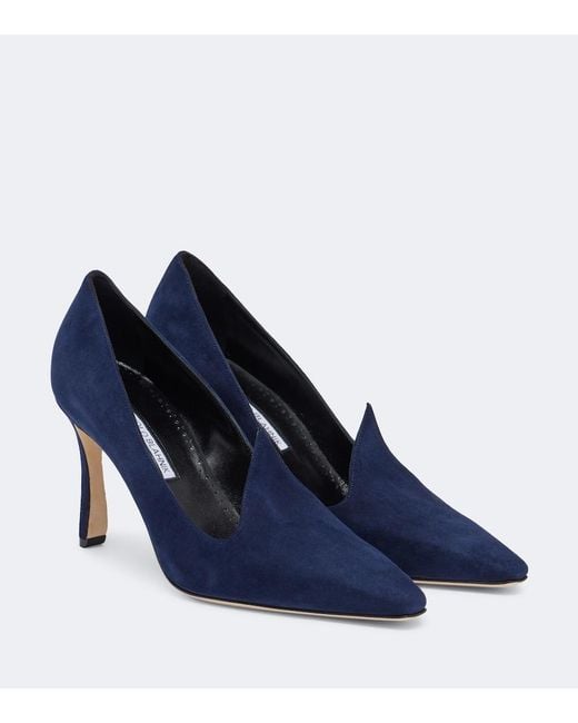 Manolo Blahnik Blue Maldite Suede Pumps
