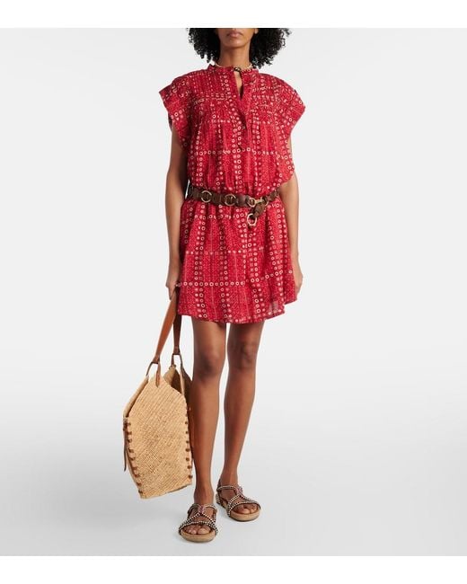 Isabel Marant Red Leazali Printed Cotton Minidress