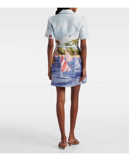 LEO LIN Blue Brigitte Linen-Blend Canvas Minidress