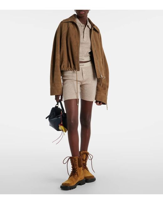Shorts De Algodon Y Lana Con Logo Loewe de color Natural