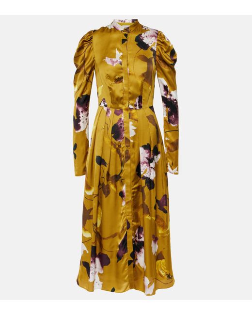 Erdem Metallic Floral Satin Midi Dress