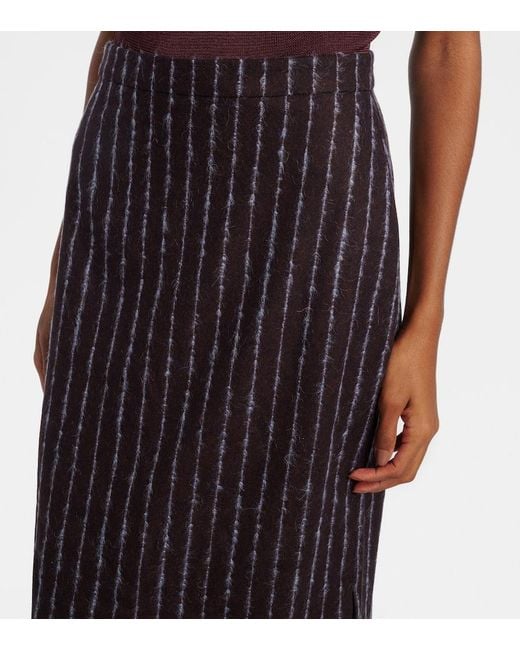 Erdem Purple Pinstripe Wool And Mohair Pencil Skirt