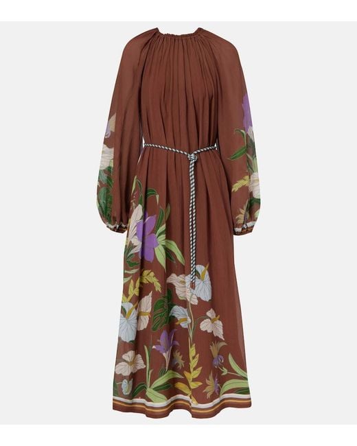 ALÉMAIS Brown Alfie Gathered Cotton And Silk Midi Dress