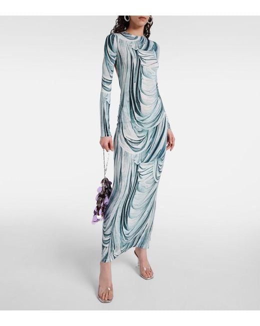 Rabanne Green Printed Jersey Maxi Dress