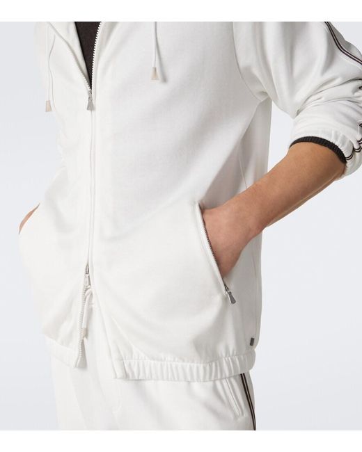 Eleventy White Cotton Zip-Up Hoodie for men