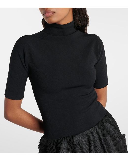 Alaïa Black Ruffled High-Neck Jersey Minidress