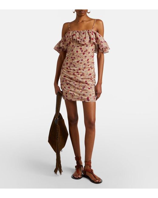 Isabel Marant Pink Davilia Off-Shoulder Ruched Cotton Minidress