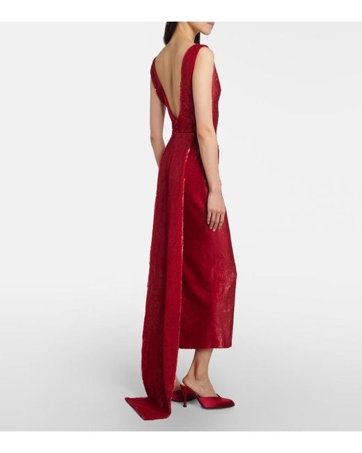 emilia wickstead red dress Emilia Wickstead Sehima One-shoulder Draped Crepe Midi Dress - Women - Red Dresses