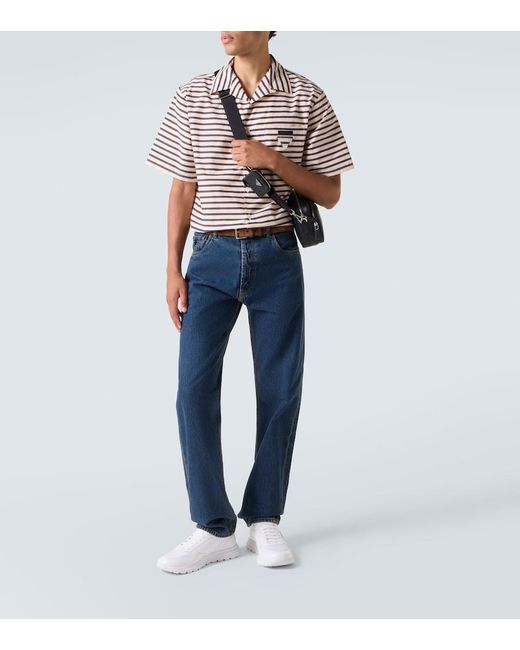 Prada White Logo Leather-Trimmed Sneakers for men