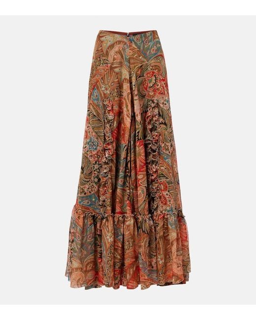 Etro Brown Printed Silk Maxi Skirt