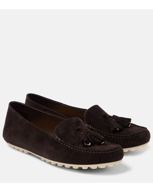 Loro Piana Black Mokassins Dot Aus Veloursleder