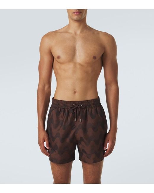Frescobol Carioca Brown Rio Printed Jacquard Swim Trunks for men