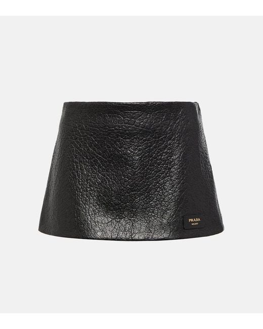 Prada Black Low-Rise-Minirock Aus Leder