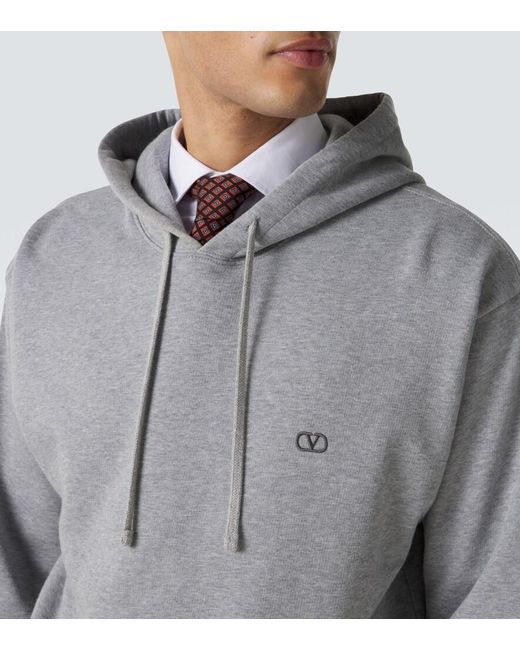 Valentino Gray Vlogo Cotton Jersey Hoodie for men