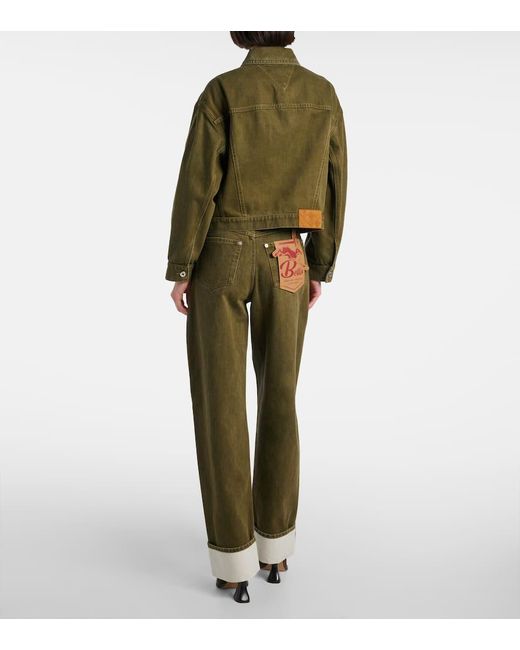 Bottega Veneta Green Suede-Trimmed Denim Jacket