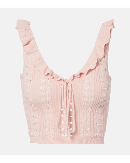 AYA MUSE Pink Ruffled Pointelle Crop Top