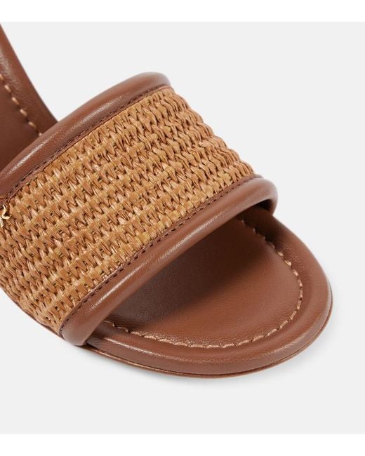 Gianvito Rossi Brown Marbella Leather-Trimmed Raffia Mules