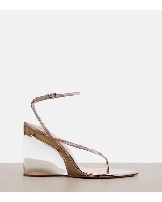Alaïa White Invisible Leather Wedge Thong Sandals
