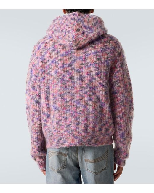 ERL Purple Hooded Wool, Mohair, And Cotton-Blend Cardigan for men