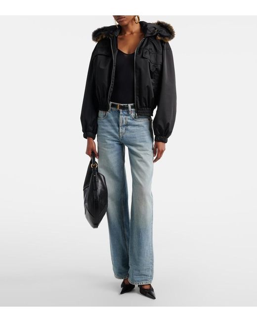 Saint Laurent Black Ribbed-Knit Silk Top