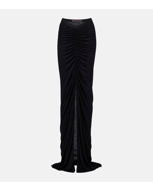 Rick Owens Black Poppy Ls Ruched Jersey Maxi Skirt