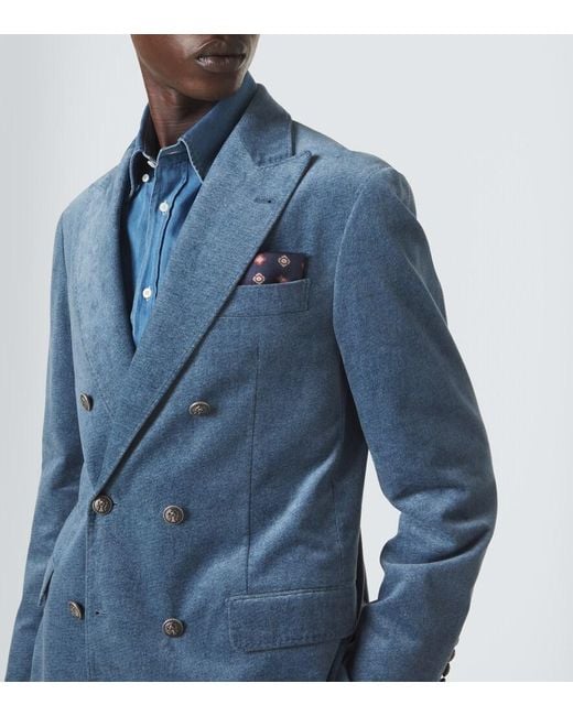 Brunello Cucinelli Blue Silk Jaquard Pocket Square for men