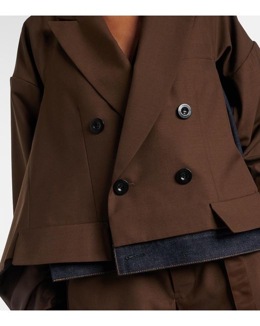 Sacai Brown Denim-Trimmed Jacket
