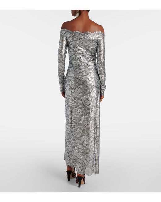Rabanne Gray Metallic-Effect Lace Maxi Dress