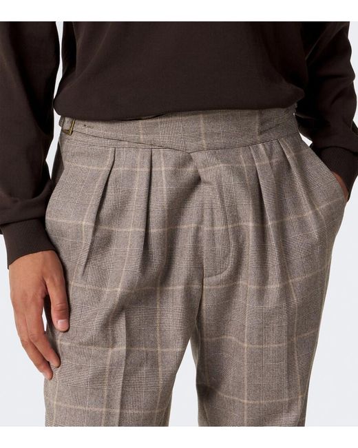 Rubinacci Gray Checked Virgin Wool Straight Pants for men