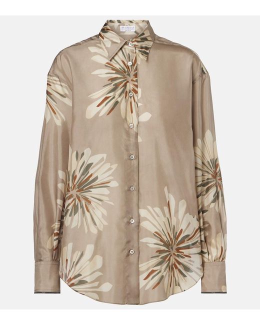 Brunello Cucinelli Natural Floral Silk Shirt
