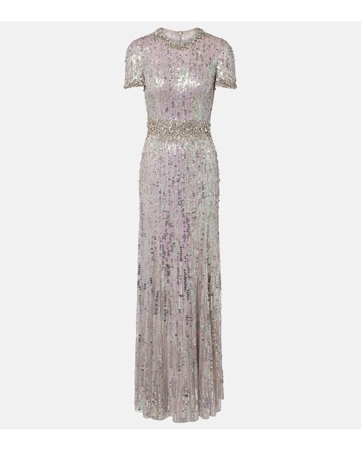 Jenny Packham Gray Robe Celeste Mit Pailletten Und Kristallen