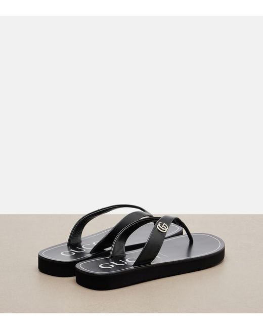 Gucci Brown Double G Leather Thong Sandals