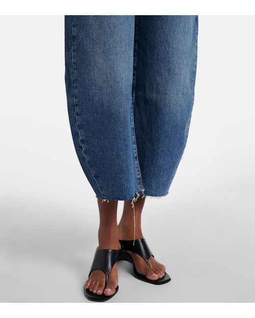 FRAME Blue Bubble Crop Barrel-Leg Jeans