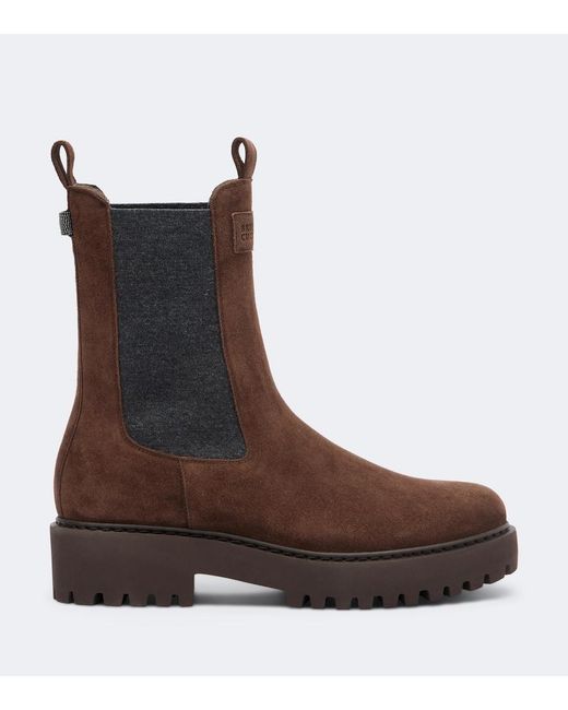 Brunello Cucinelli Brown Monili Suede Chelsea Boots