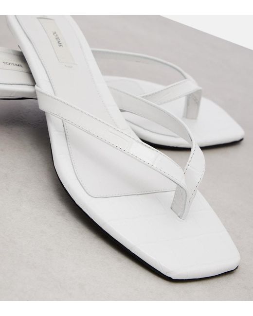 Totême  White Croc-Effect Leather Thong Sandals