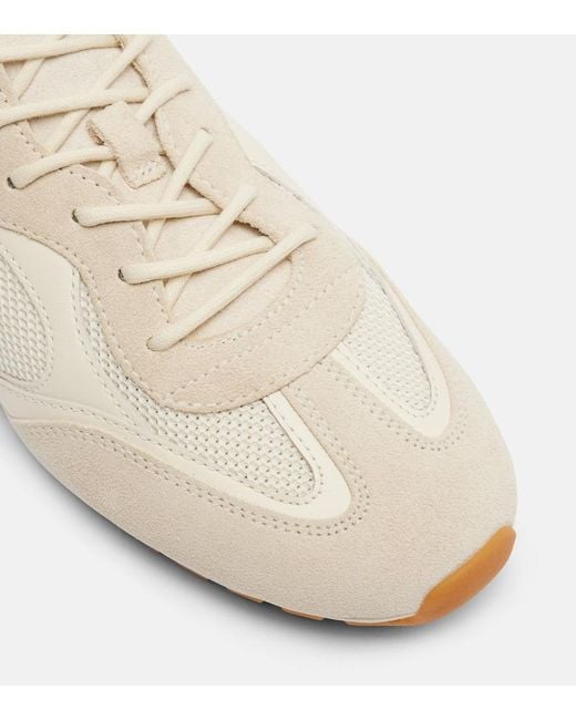 Tory Burch White Field Suede And Leather-Trimmed Sneakers
