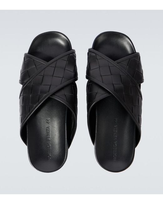 Bottega Veneta Black Leather Tarik Slides for men