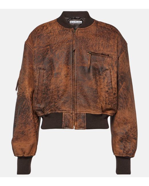 Acne Brown New Lomber Leather Bomber Jacket