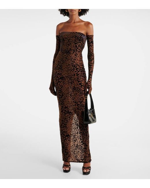 Alex Perry Brown Leopard-Print Corset Gown