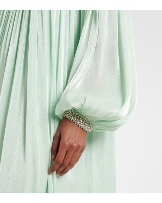 Costarellos Green Elline Embellished Pleated Gown