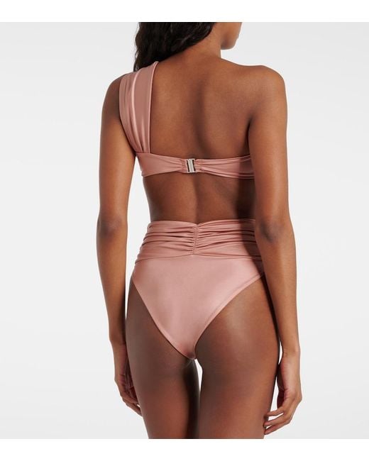 Magda Butrym Pink Floral-Appliqué One-Shoulder Bikini Top
