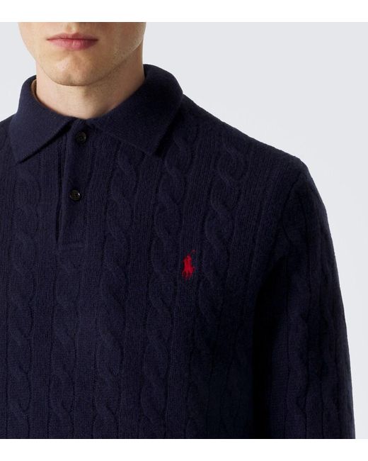 Polo Ralph Lauren Blue Cable-Knit Wool And Cashmere Polo Sweater for men