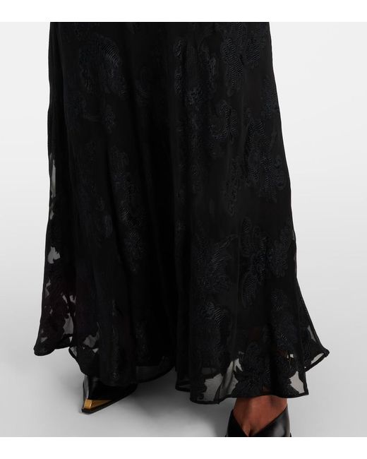 Etro Black Paisley Satin Maxi Skirt