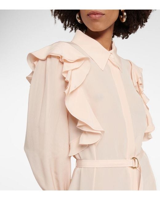 Chloé Pink Ruffled Silk Shirt Dress