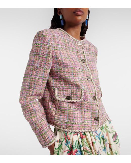 Etro Pink Checked Cotton-Blend Tweed Jacket