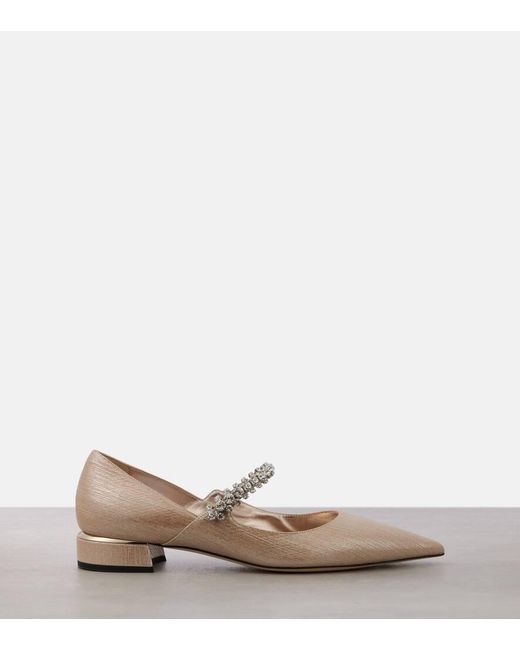Jimmy Choo Natural Bing Embellished Leather Mary Jane Pumps